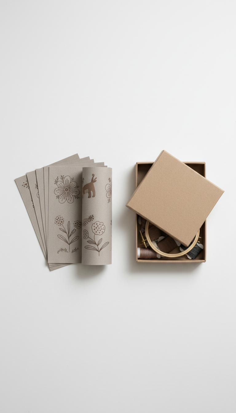 Hand-Drawn Embroidery Pattern Kit with Thread Palette